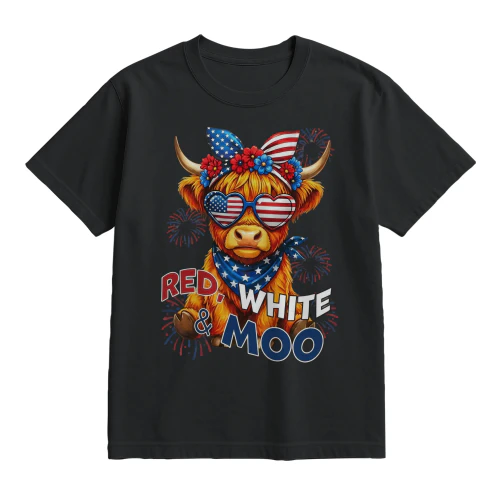 Red White and Moo 4th of July Patriotic USA American Cow T-Shirt