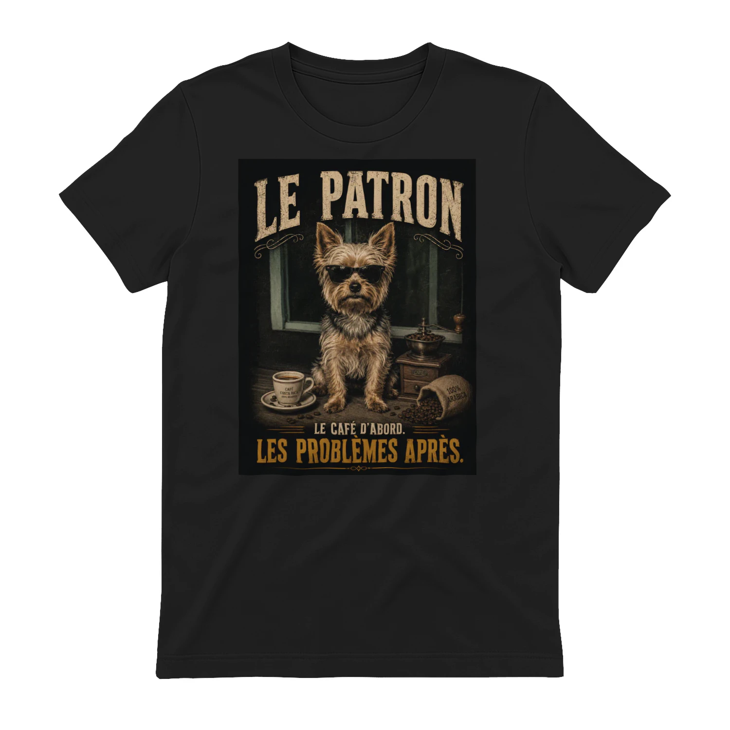 T-Shirt Chien Café Vintage – LE PATRON | Humour Français Édition limitée