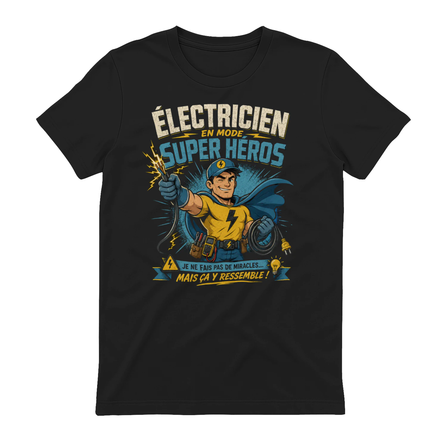 T-Shirt Humour Électricien – Électricien en Mode Super Héros | Cadeau Métier