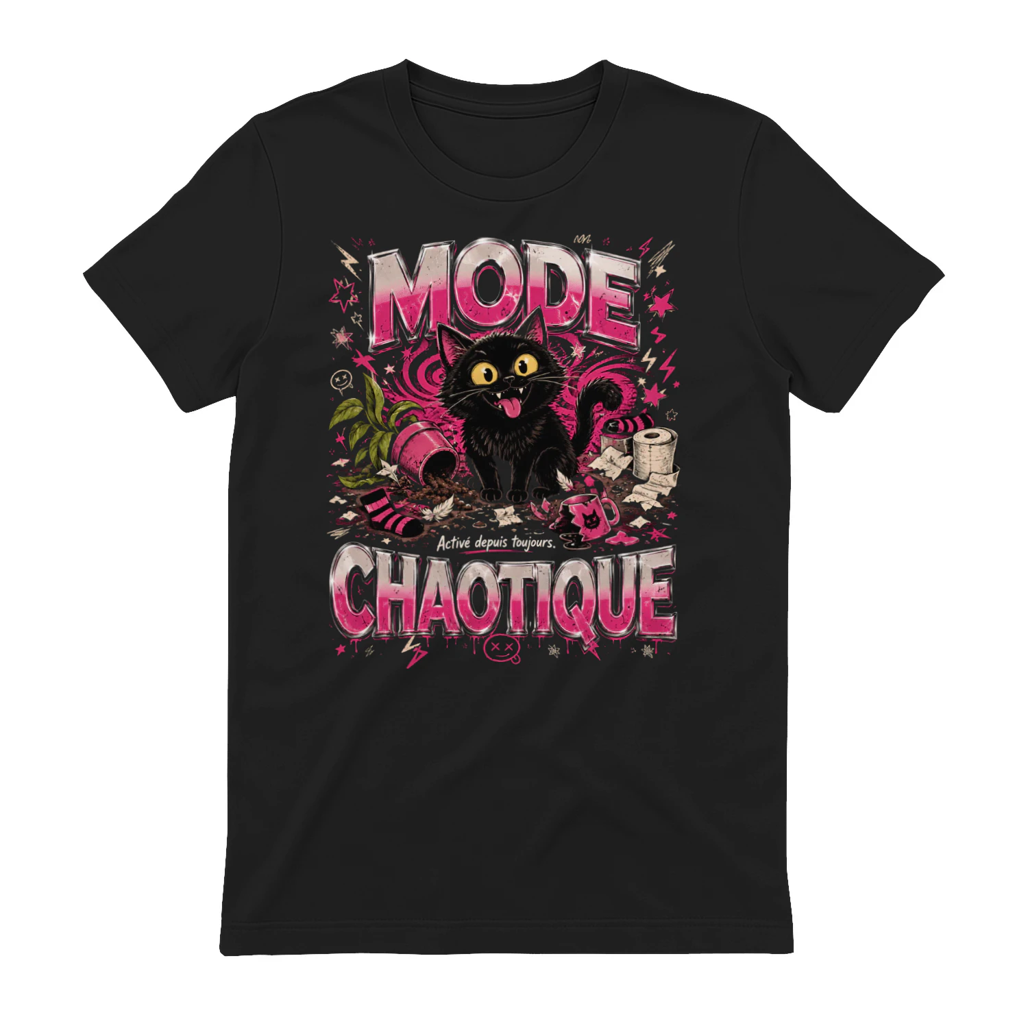 T-Shirt Chat Noir Y2K – MODE CHAOTIQUE | Humour Français Vintage