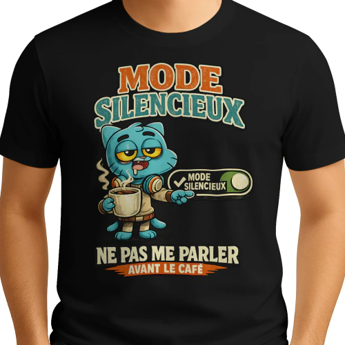 T-Shirt Chat Gumball™ – Mode Silencieux ☕ | Ne Pas Me Parler Avant Le Café