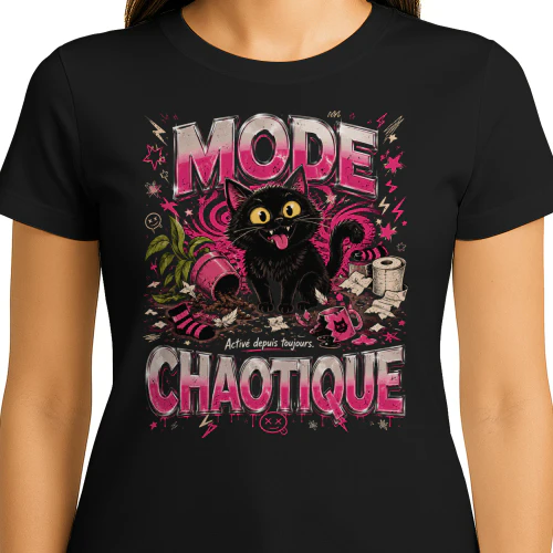 T-Shirt Chat Noir Y2K – MODE CHAOTIQUE | Humour Français Vintage