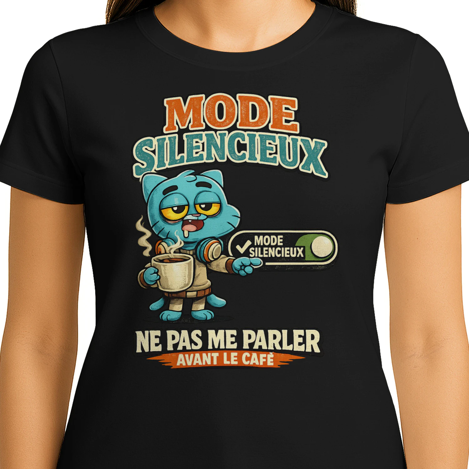 T-Shirt Chat Gumball™ – Mode Silencieux ☕ | Ne Pas Me Parler Avant Le Café