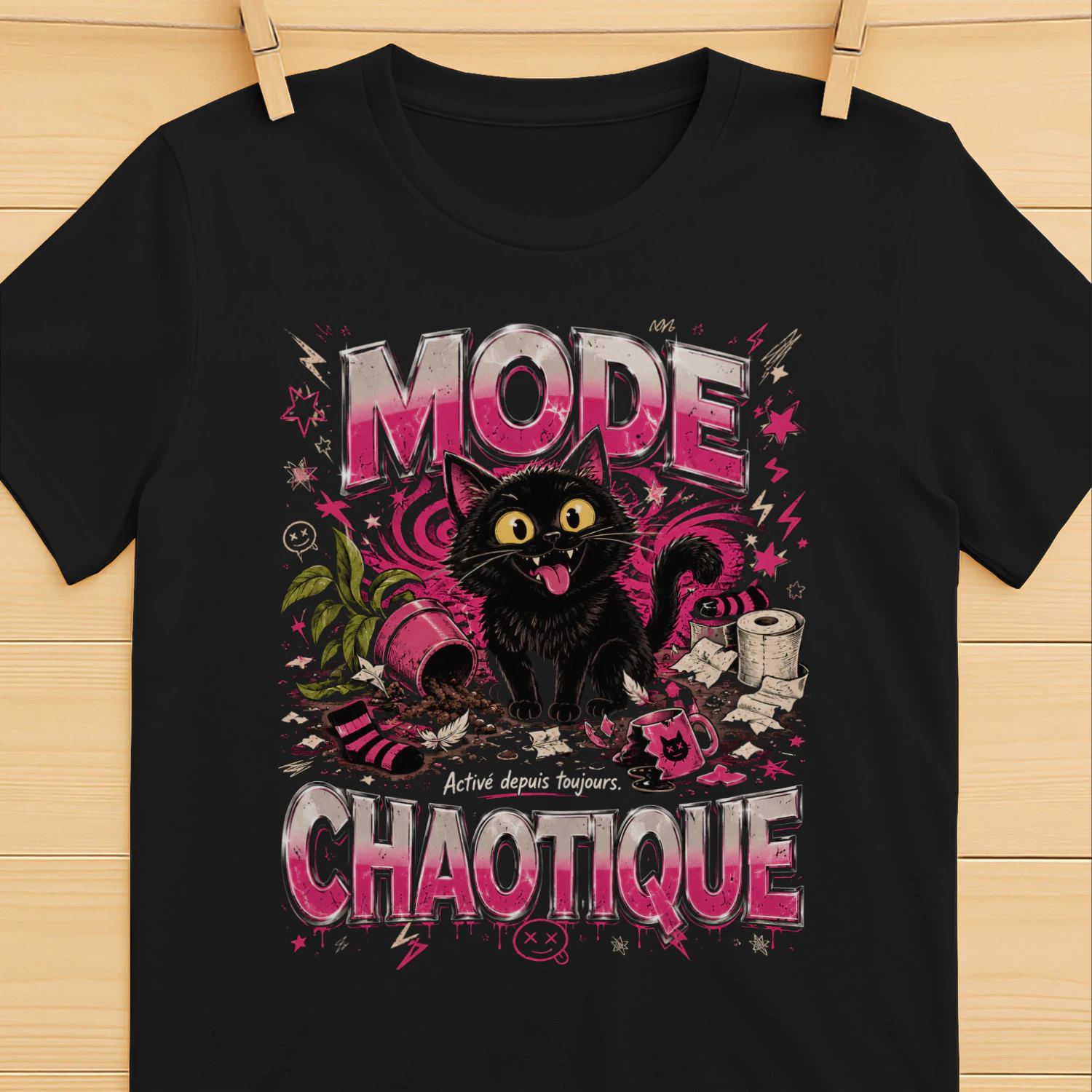 T-Shirt Chat Noir Y2K – MODE CHAOTIQUE | Humour Français Vintage