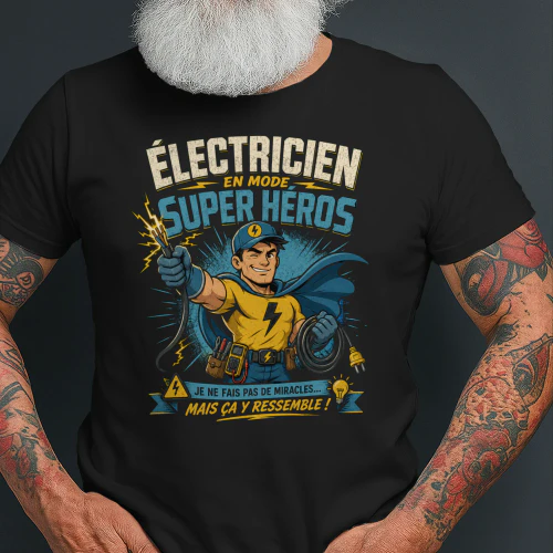 T-Shirt Humour Électricien – Électricien en Mode Super Héros | Cadeau Métier