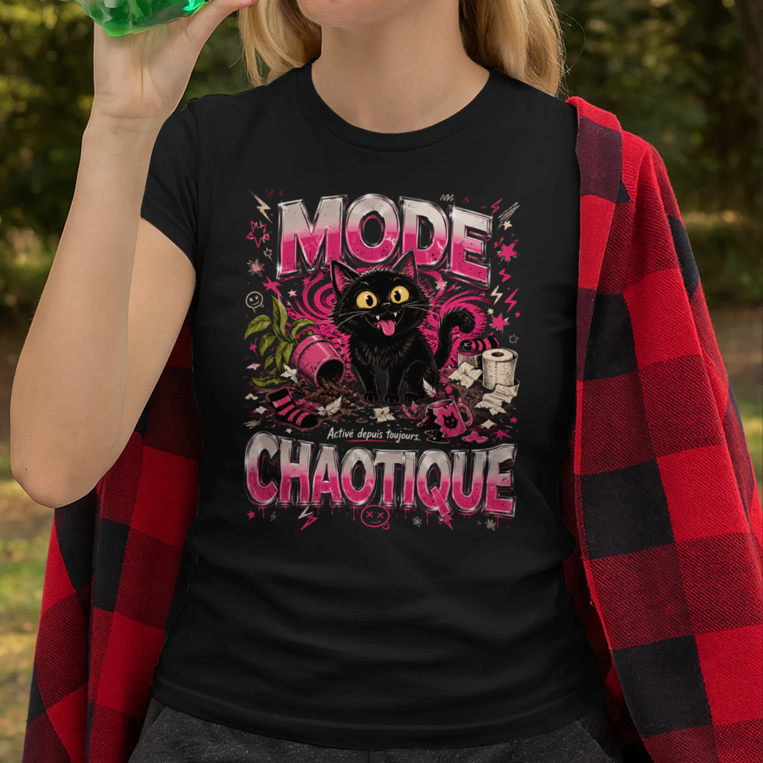T-Shirt Chat Noir Y2K – MODE CHAOTIQUE | Humour Français Vintage