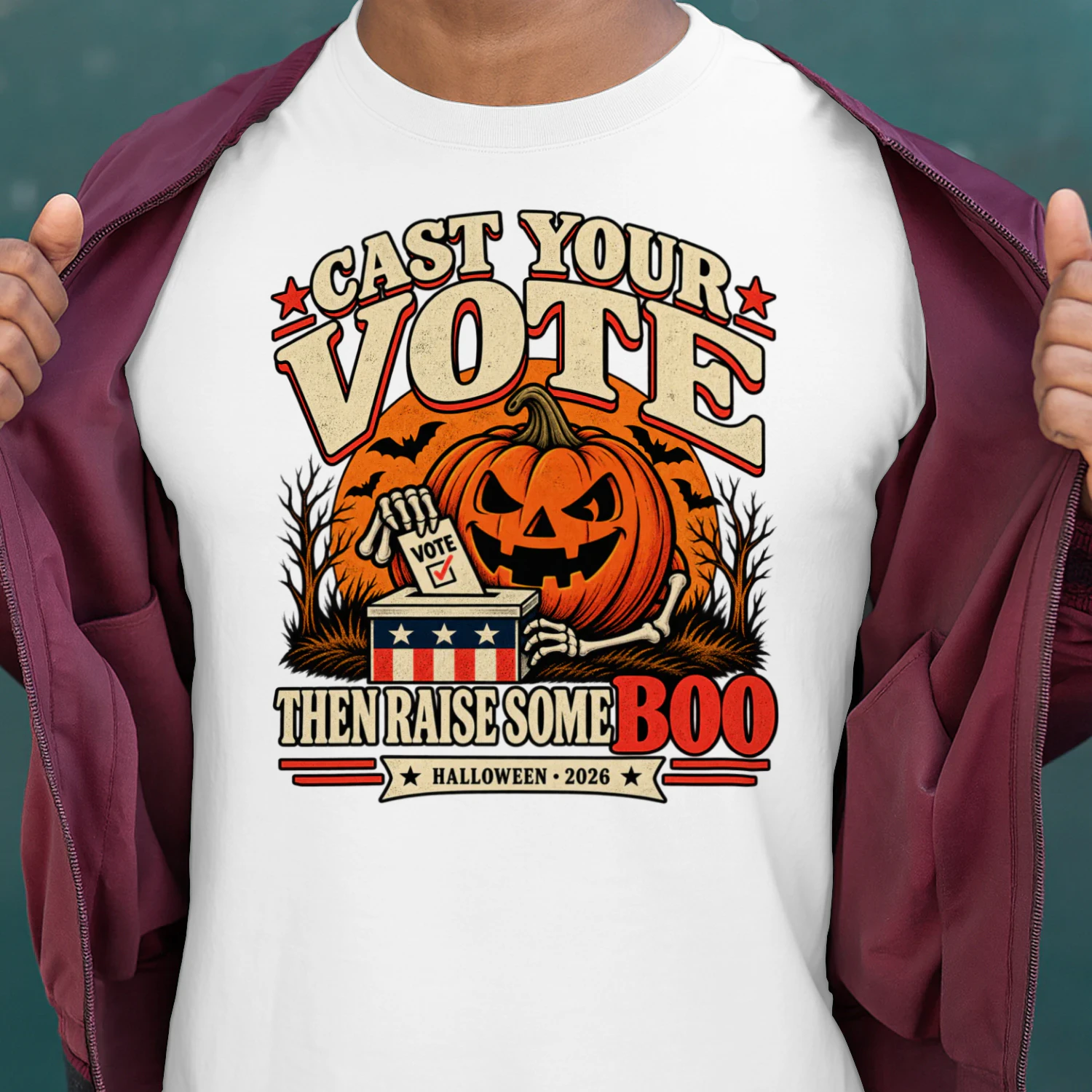 Cast Your Vote Then Raise Some Boo Halloween 2026 T-Shirt, Funny Pumpkin Voting Shirt 🎃👻 – Shop Today!
