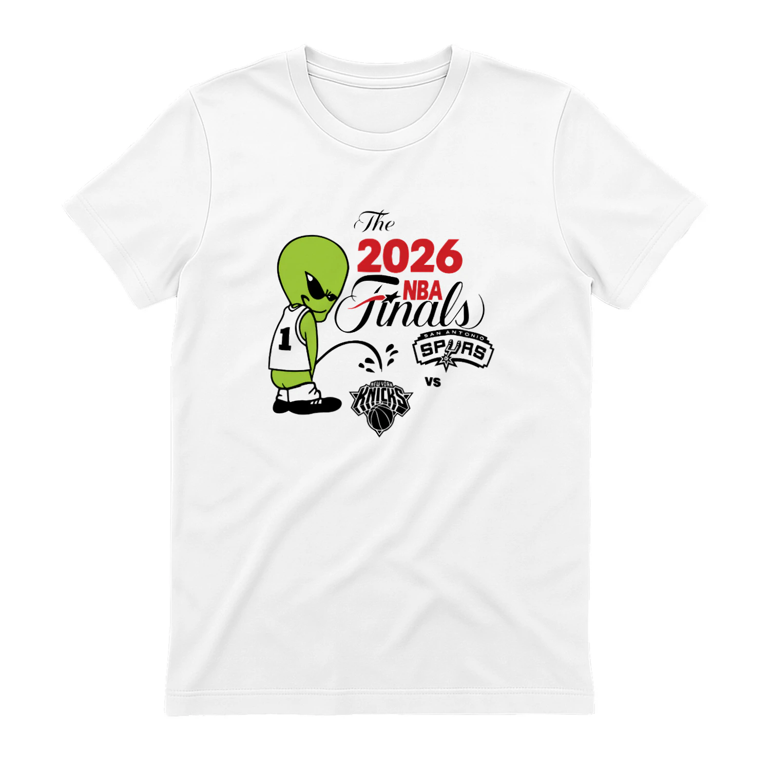 2026 NBA Finals Spurs Wemby Alien Pee On Knicks Shirt