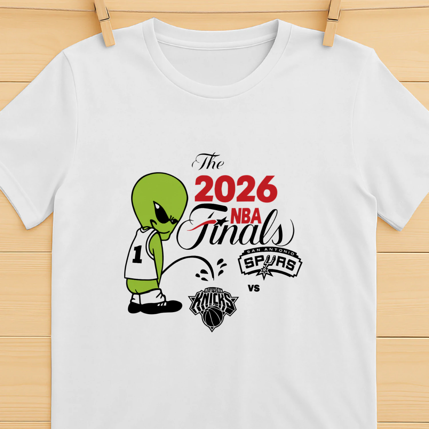2026 NBA Finals Spurs Wemby Alien Pee On Knicks Shirt