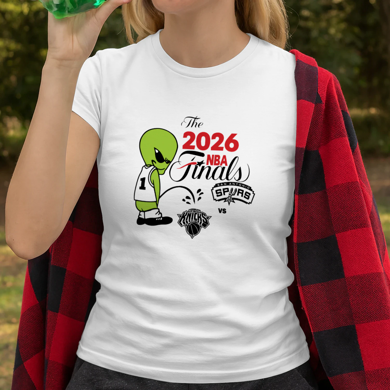 2026 NBA Finals Spurs Wemby Alien Pee On Knicks Shirt