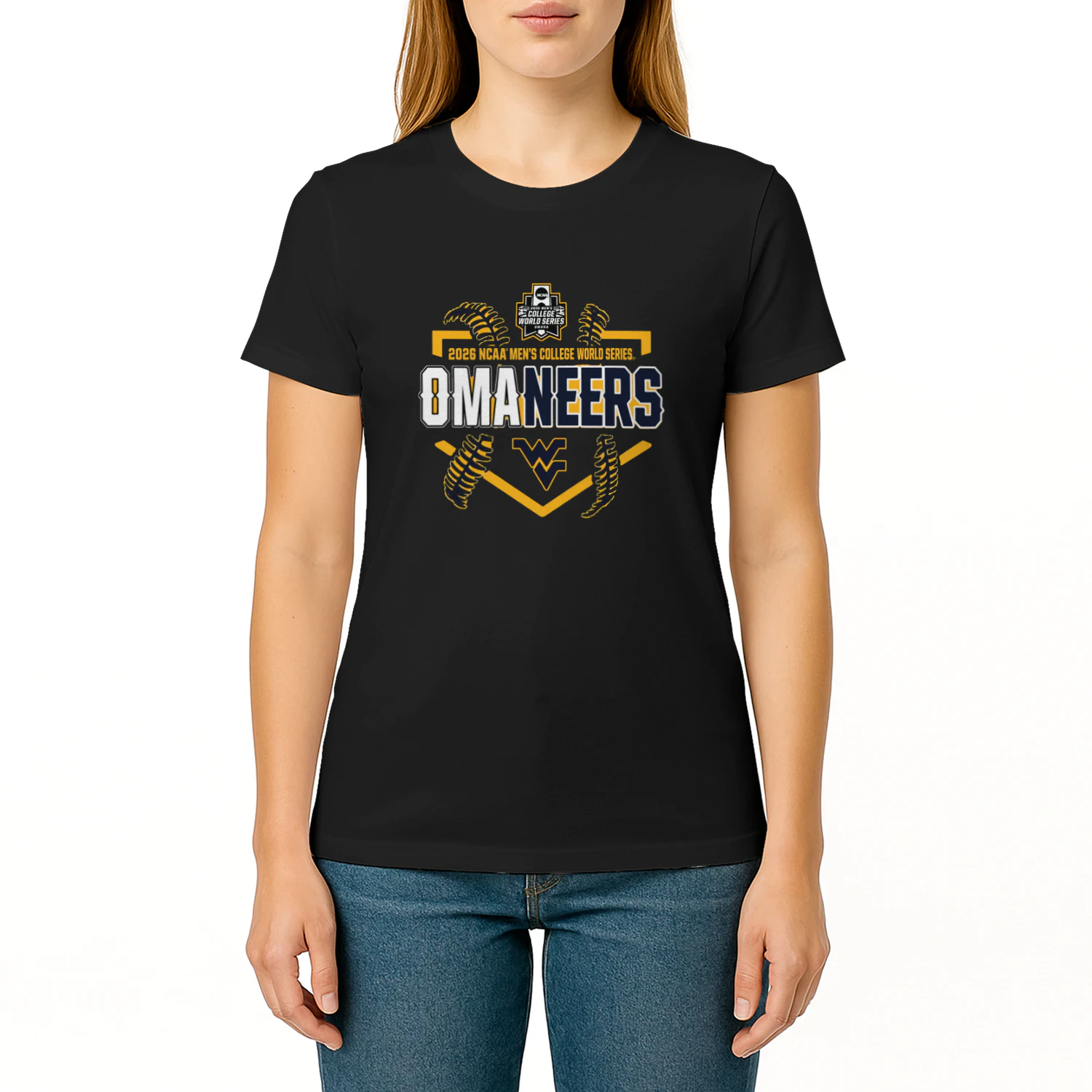 Omaneers Omaha Bound WVU Baseball 2026 NCAA Men's College World Series 2 sided shirt