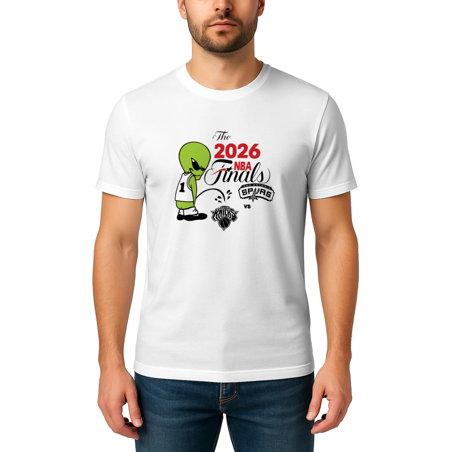 2026 NBA Finals Spurs Wemby Alien Pee On Knicks Shirt