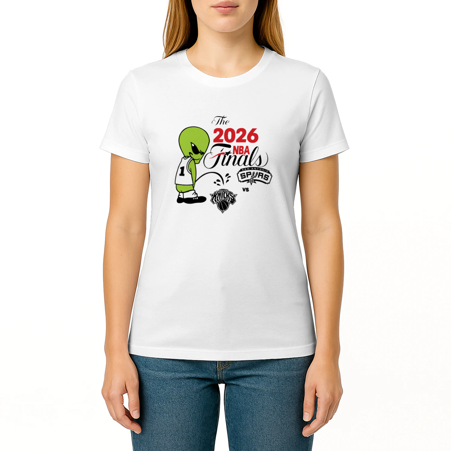 2026 NBA Finals Spurs Wemby Alien Pee On Knicks Shirt