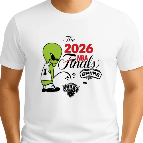 2026 NBA Finals Spurs Wemby Alien Pee On Knicks Shirt
