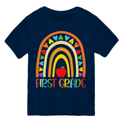 First Grade Boho Rainbow - Cute Back To School Apple & Heart Graphic