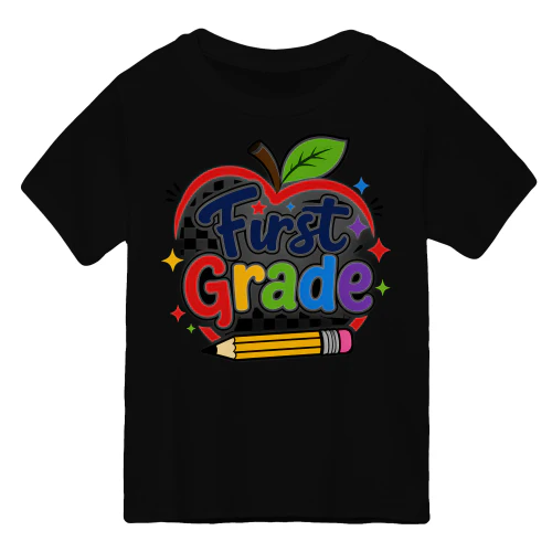 First Grade - Cute Colorful Apple & Pencil Back To School Graphic