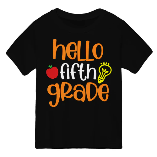 Hello Fifth Grade - Cute Orange Back To School Apple & Lightbulb Graphic