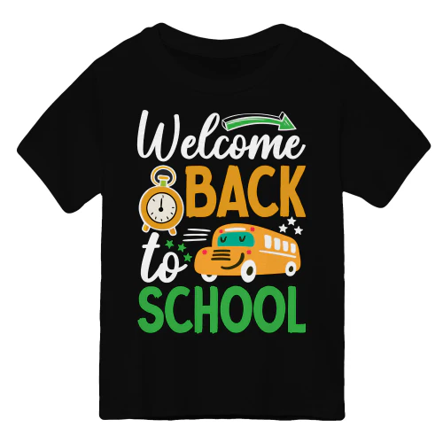 Welcome Back To School - Cute Yellow School Bus & Alarm Clock Graphic
