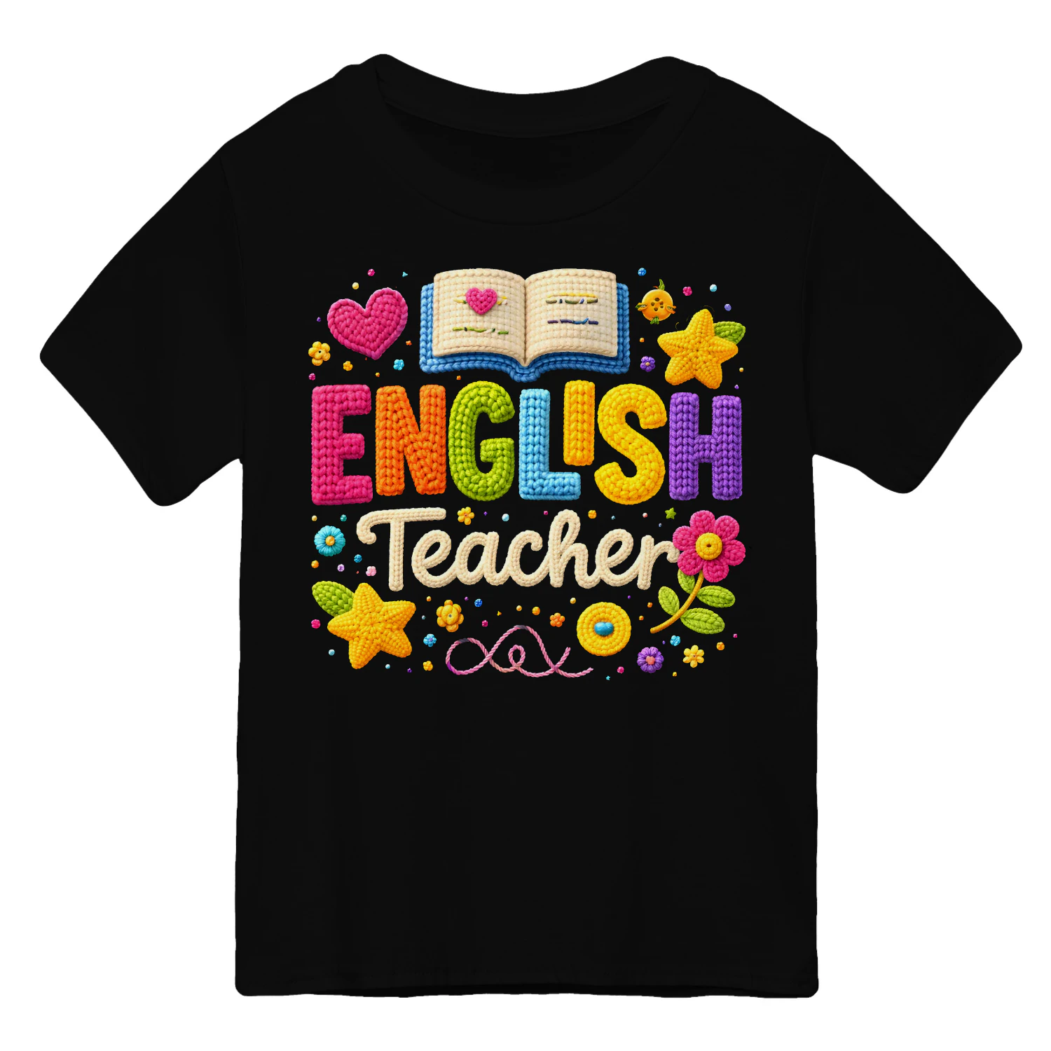 English Teacher - Cute Knitted Crochet Book & Floral Graphic