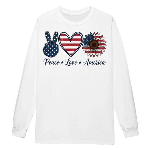 Peace Love America Sunflower Flag Patriotic Fourth Of July - Independence Day Design