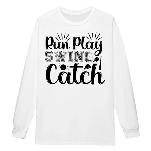 Run Play Swing Catch Minimalist Baseball Softball Cursive Typography - Sports Runner Design
