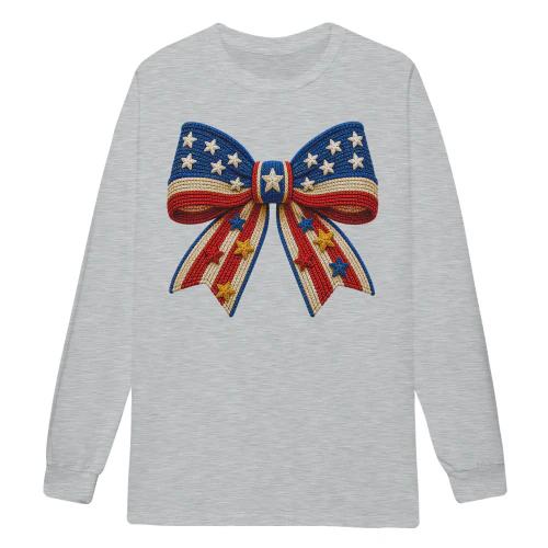 Patriotic American Flag Knitted Bow Coquette USA - Fourth Of July Design