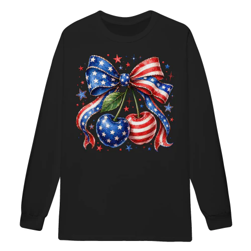 Patriotic American Flag Cherries Bow Coquette USA - Fourth Of July Design
