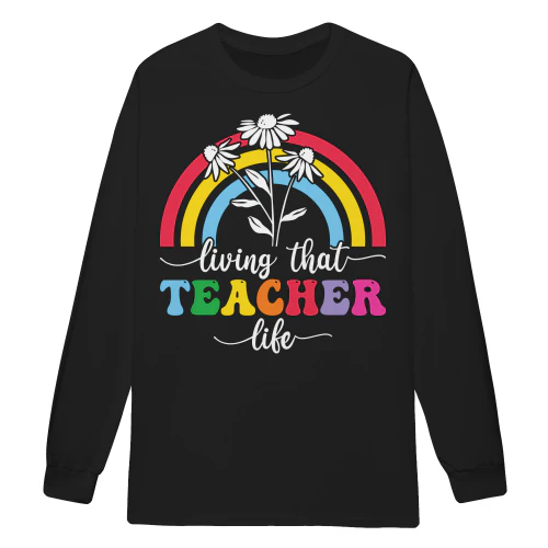 Living That Teacher Life Boho Rainbow Daisy Flower Graphic Design