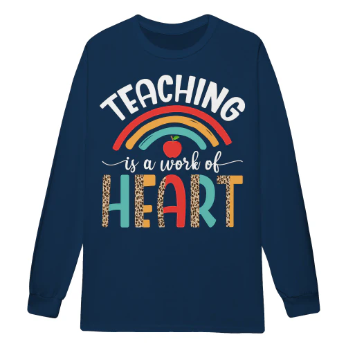 Teaching Is A Work Of Heart Rainbow Leopard Print Graphic Design