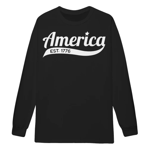 America Est 1776 White Script Retro Sports Style Patriotic - Fourth Of July Design