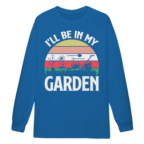 I'll Be in My Garden Vintage Sunset - Gardening Tools Graphic