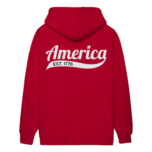 America Est 1776 White Script Retro Sports Style USA - 4th Of July Design