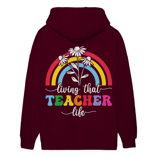 Living That Teacher Life Boho Rainbow Daisy Flower Graphic Design