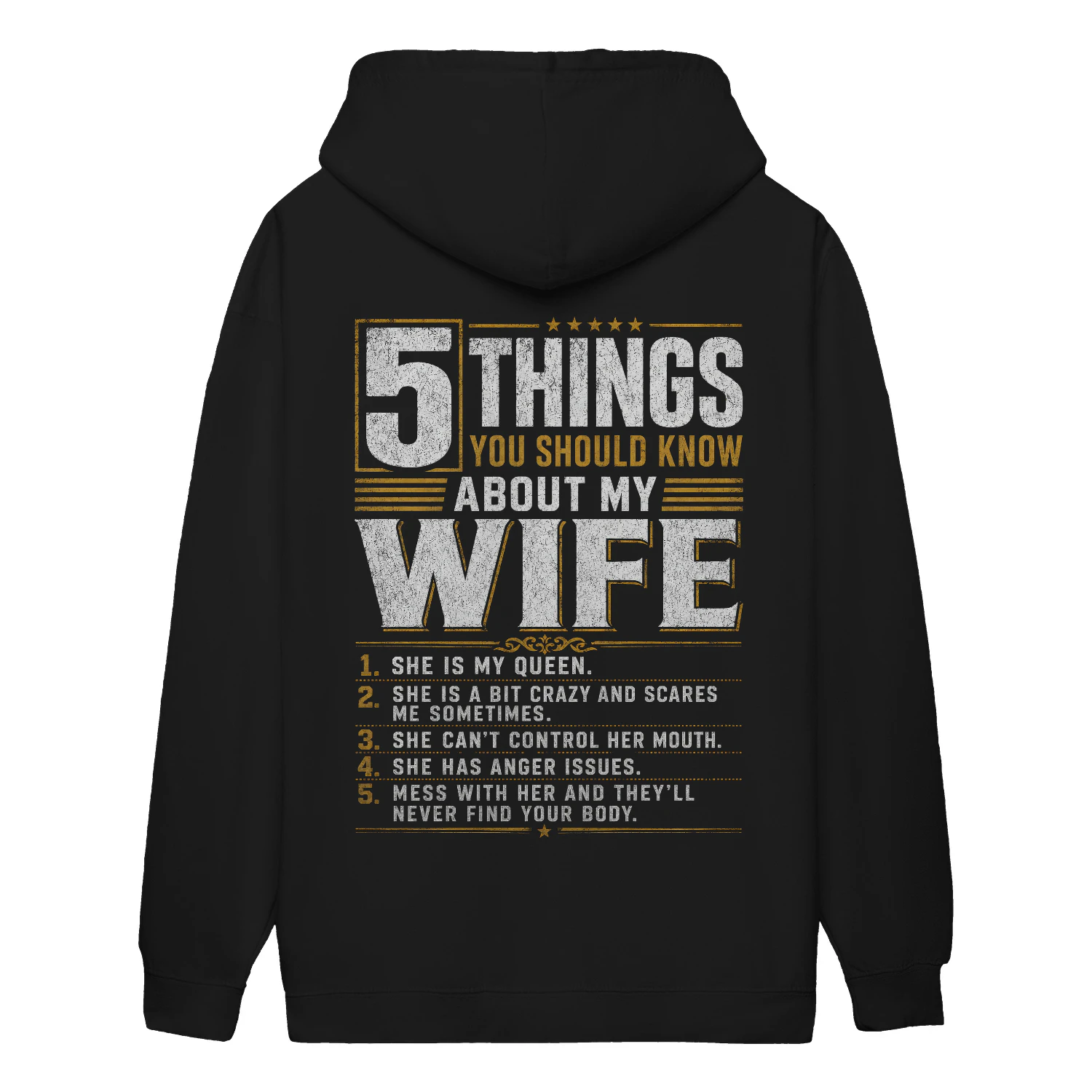 5 Things You Should Know About My Wife Funny Marriage Humor Bold Husband Married Life Joke Design