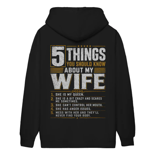 5 Things You Should Know About My Wife Funny Marriage Humor Bold Husband Married Life Joke Design
