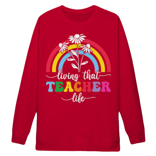 Living That Teacher Life Boho Rainbow Daisy Flower Graphic Design