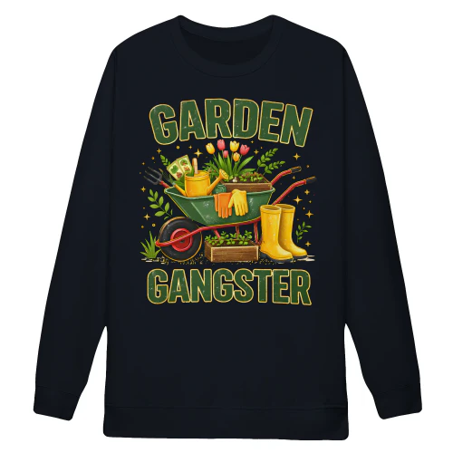 Garden Gangster Wheelbarrow Boots Tulips - Funny Gardening Graphic