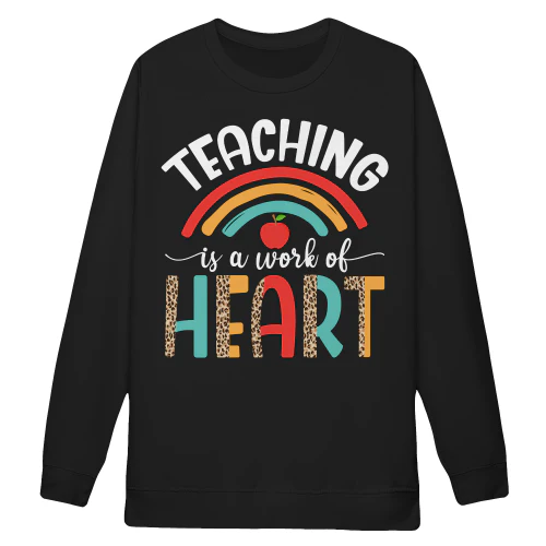 Teaching Is A Work Of Heart Rainbow Leopard Print Graphic Design