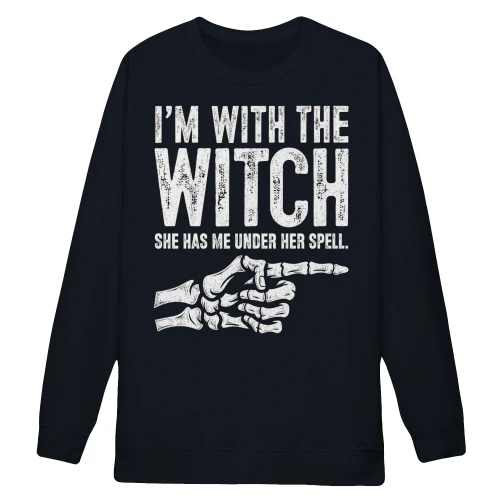 I'm With The Witch She Has Me Under Her Spell Distressed Halloween Couple Design