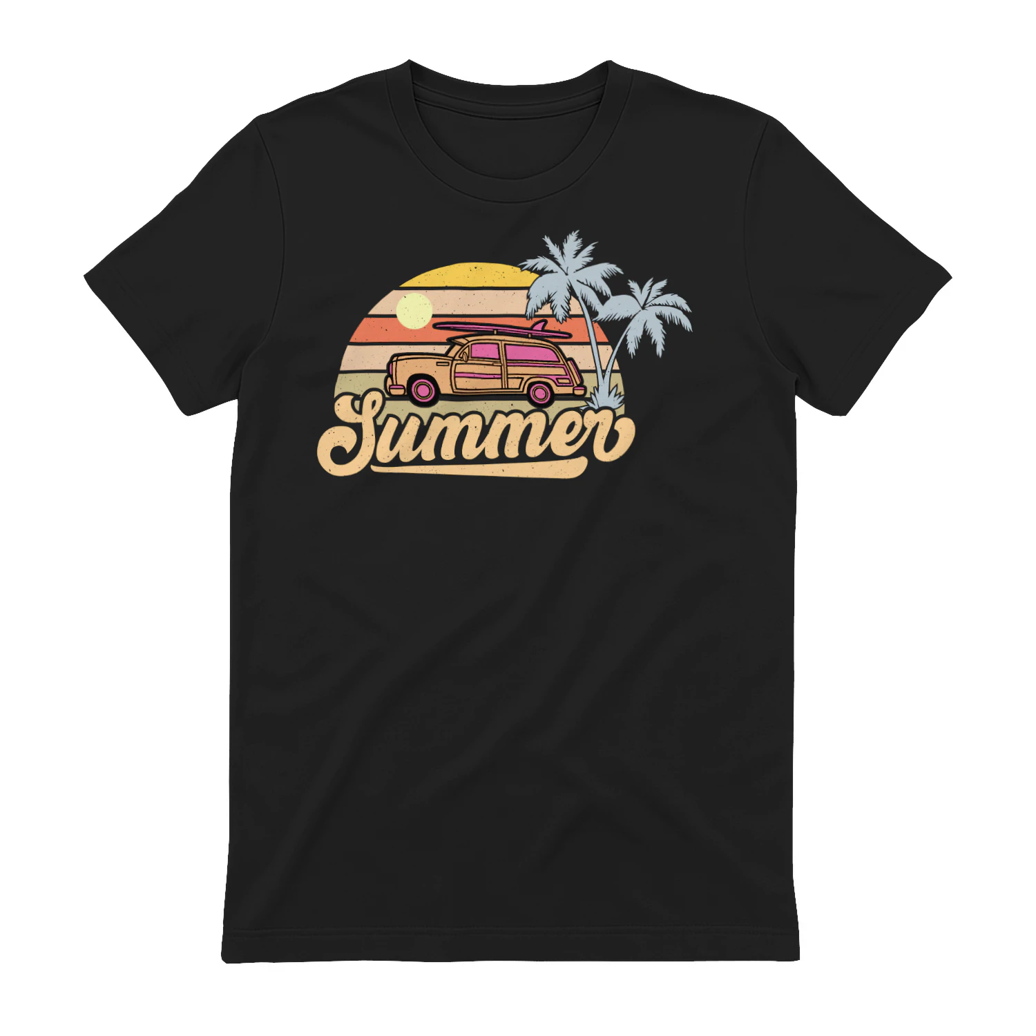 Retro Vintage Summer Surf Wagon - 70s Sunset Palm Trees Graphic Design