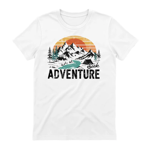 Seek Adventure Retro Sunset Mountain Hiking Camping Outdoor Design