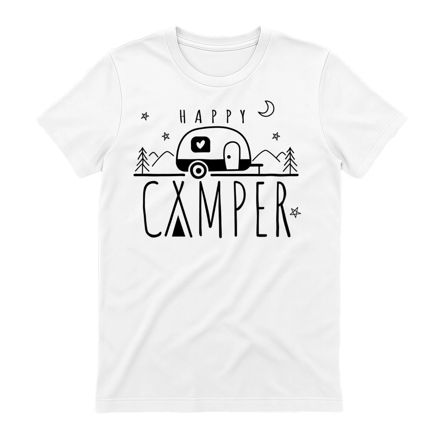 Happy Camper Cute Teardrop Trailer Minimalist Graphic Design
