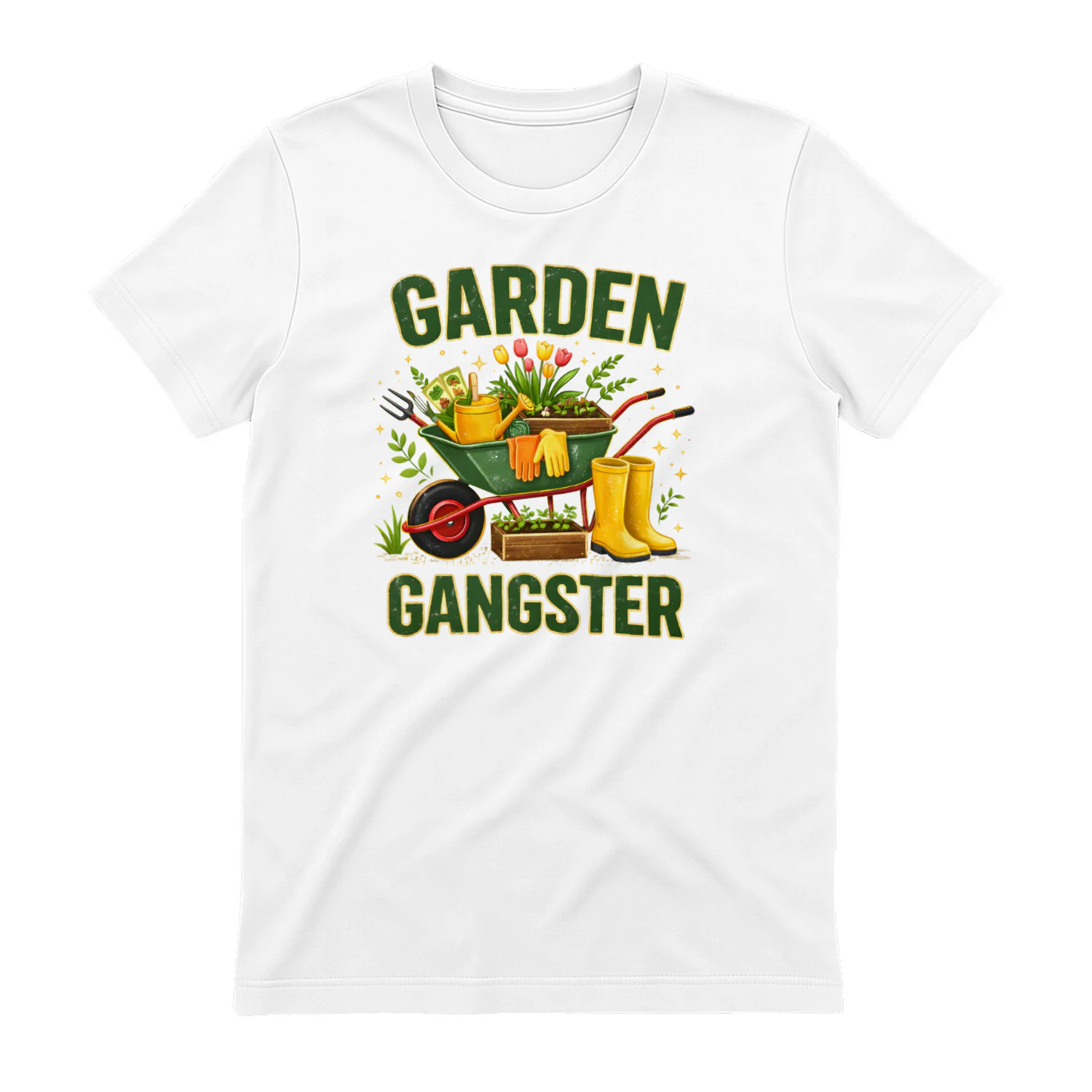 Garden Gangster Wheelbarrow Boots Tulips Graphic Design