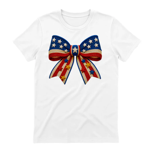 Patriotic American Flag Knitted Bow Coquette USA Graphic