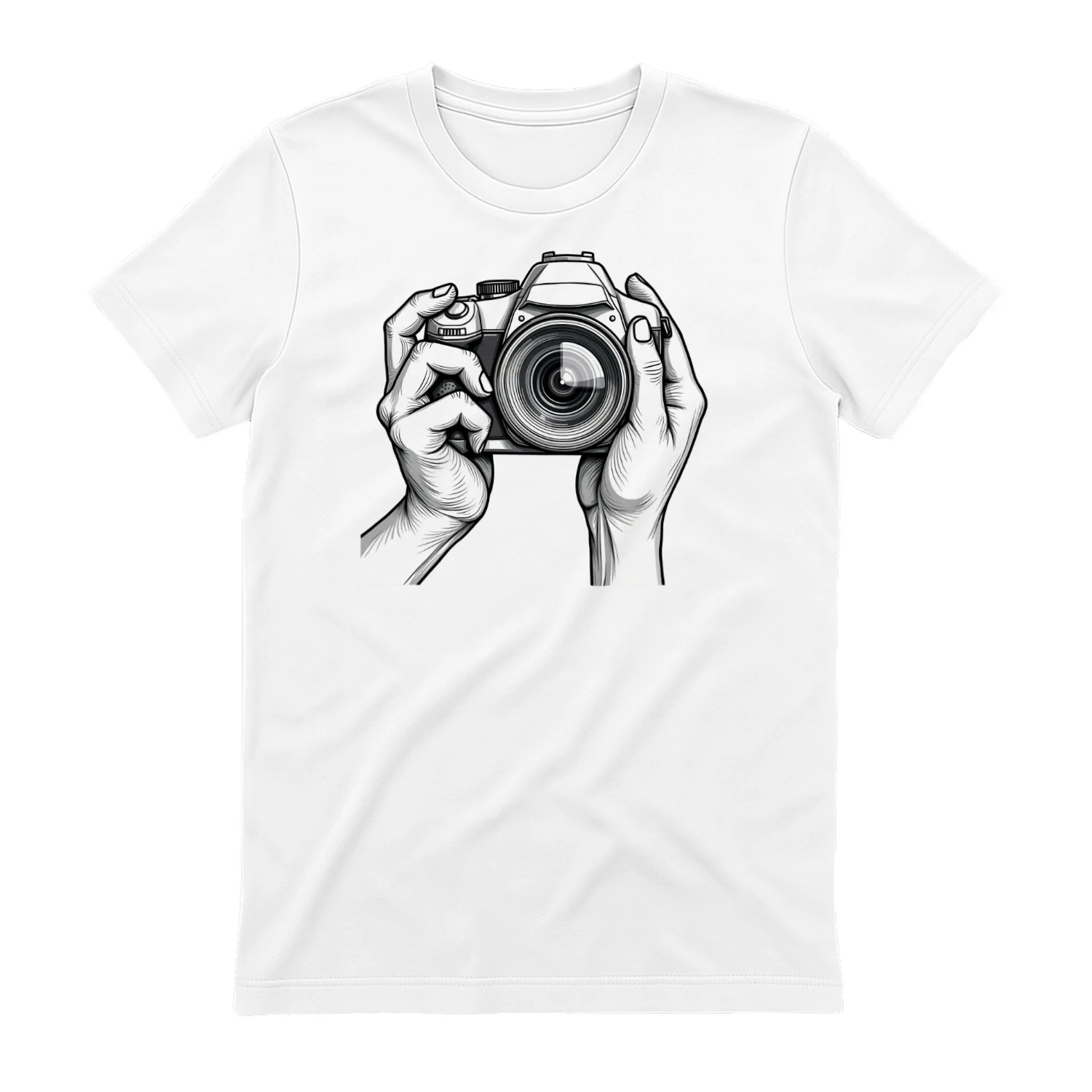 Hands Holding Camera - Detailed Vintage Engraving Style Graphic