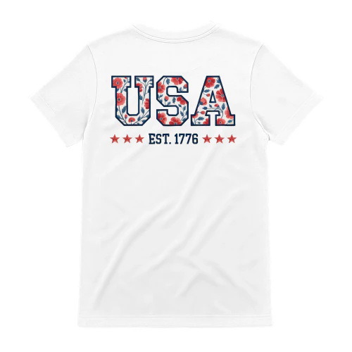 USA EST. 1776 Floral Patriotic Graphic with Poppies