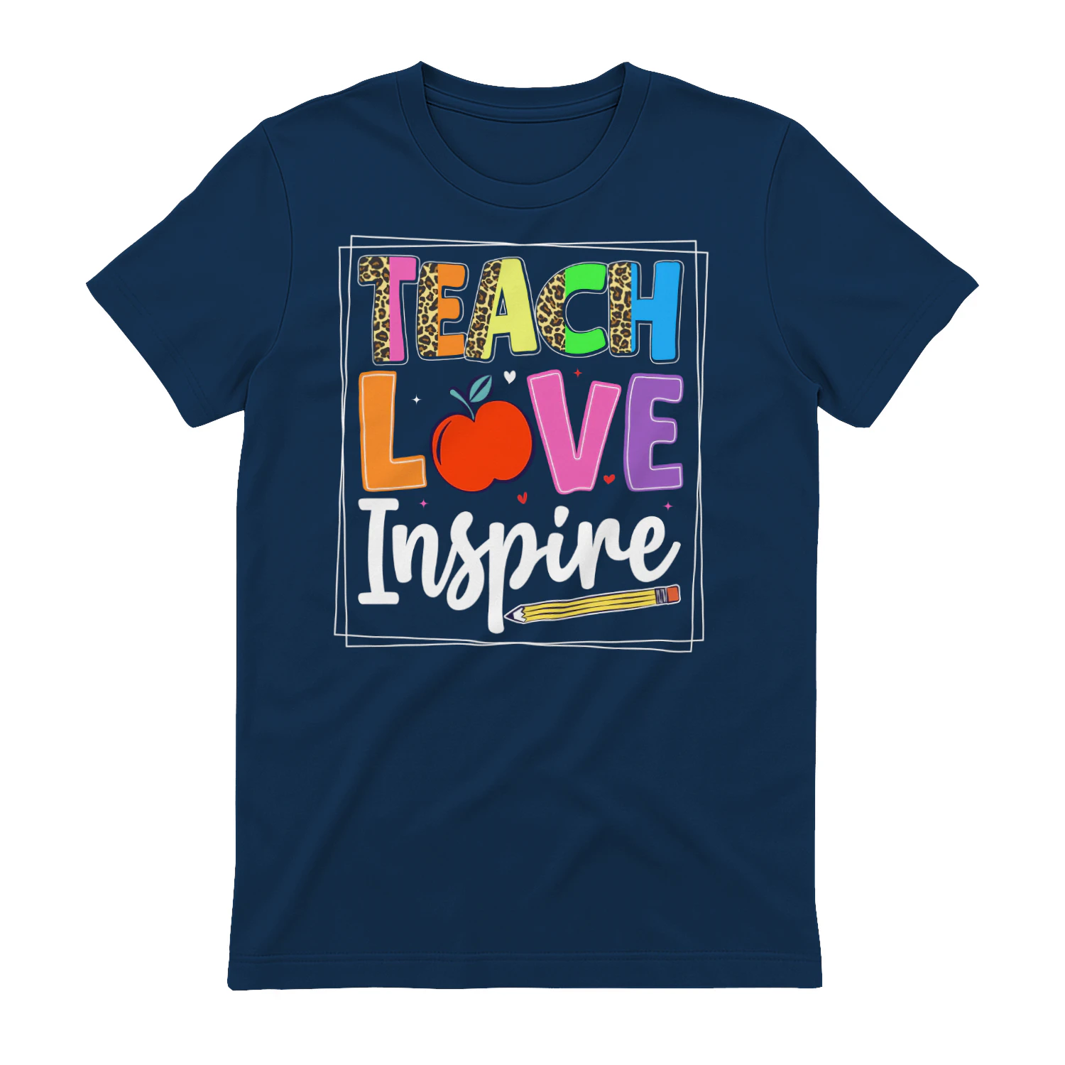 Teach Love Inspire Leopard Print Apple School Teacher Graphic Design
