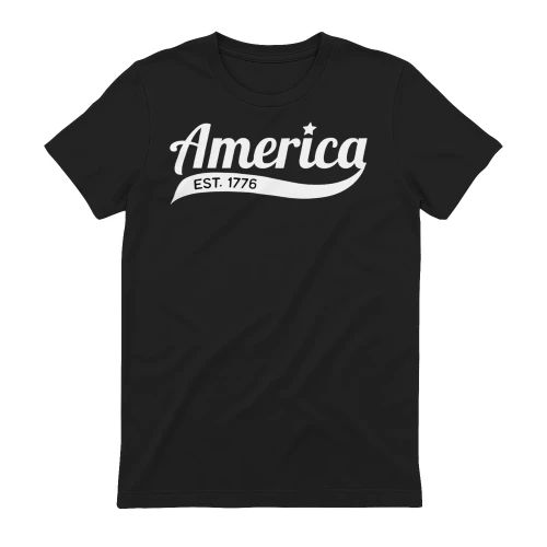 America Est 1776 White Script Retro Sports Style Typography Graphic