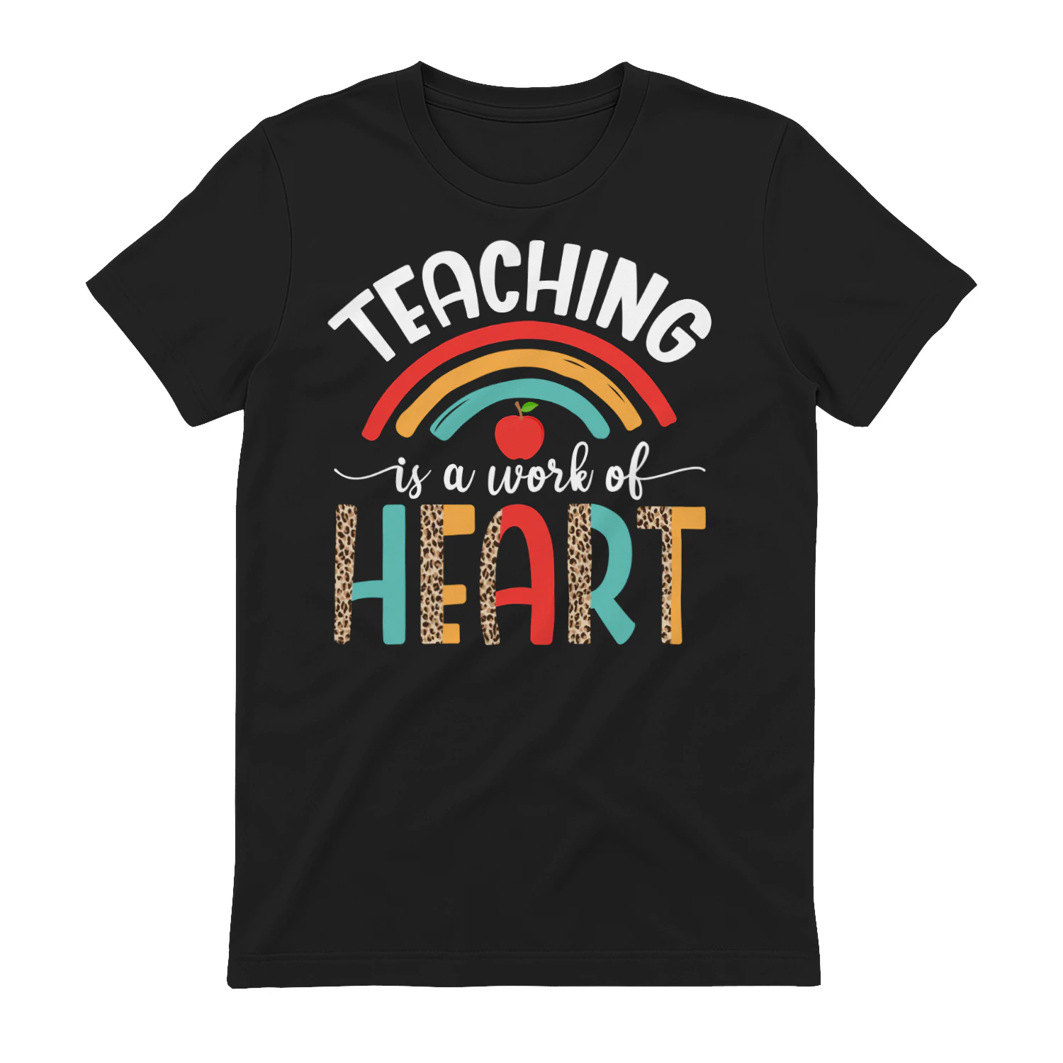Teaching Is A Work Of Heart Rainbow Leopard Print Graphic Design