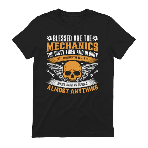 Blessed Are The Mechanics Skull Wings - Auto Repair Graphic